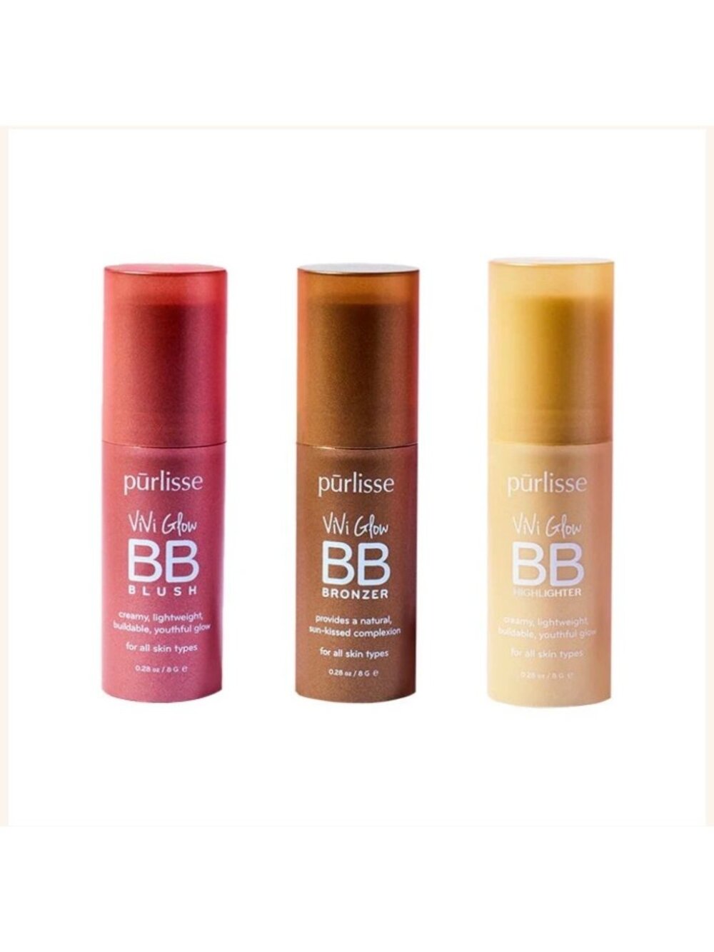 Purlisse Contour TRIO BB Bronzer ~  Blush &  Highlighter Balm Sticks Glow BNIB